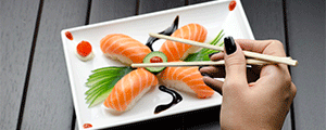 Nigiri shushi beautifully placed on a plate